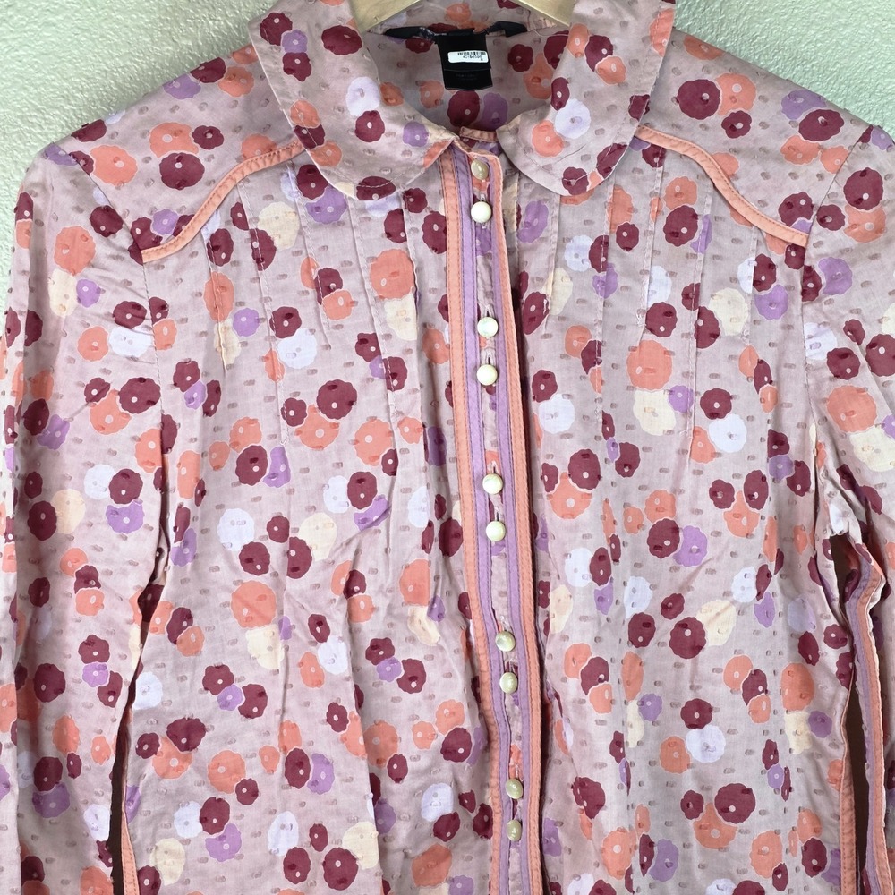 Marc Jacobs women's Textured Button Down Shirt Size 10 Floral Peach Pink
